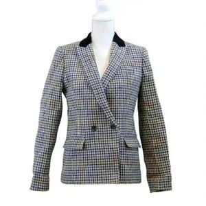 Vintage J.Crew Wool Houndstooth Blazer Double Breasted Sz 4 Equestrian, Academia